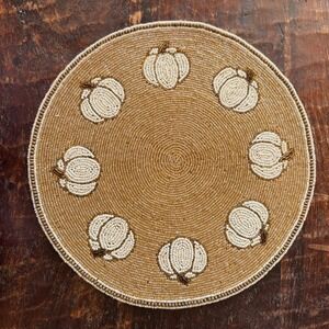 India Beaded Placemats Set of 6 Gold White New Pumpkin Harvest Fall Cottagecore